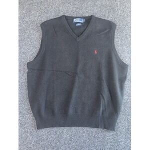 Polo Ralph Lauren Sweater Vest L Black Red Pony 100% Lambswool V-Neck